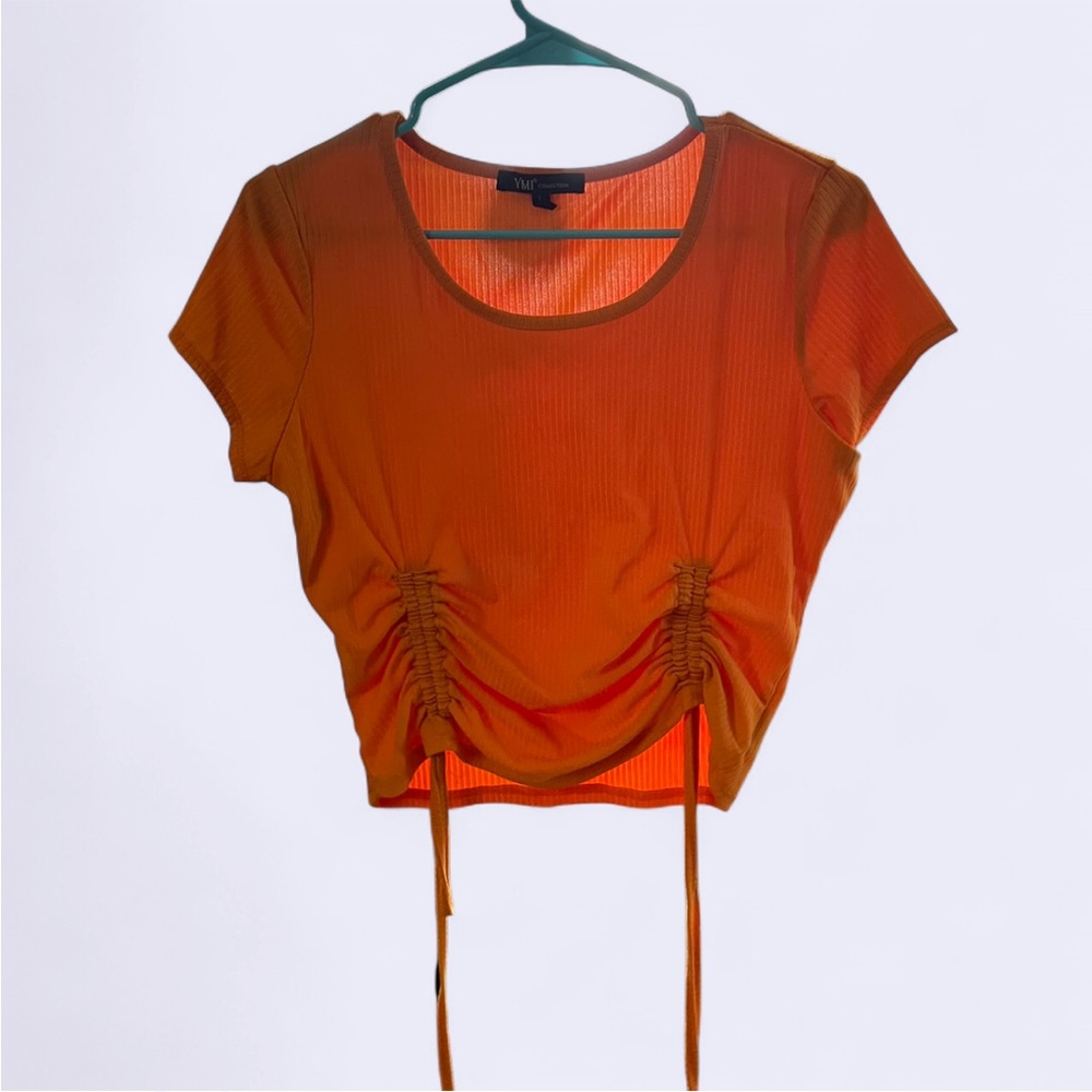 YMI Orange Ruched Short Sleeve Top